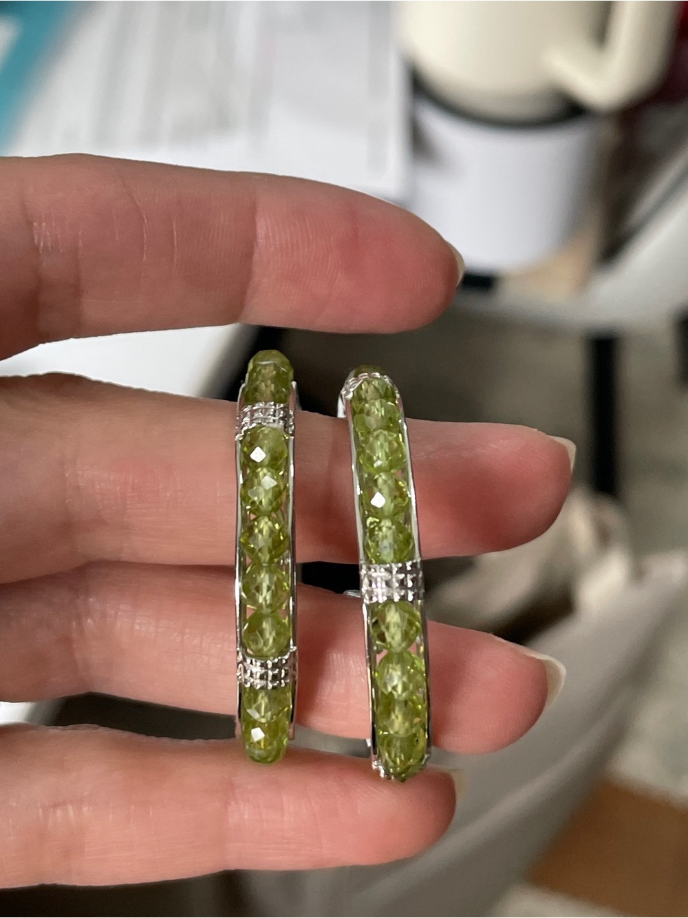 STS Karis Platinum Bond Genuine Peridot Statement Hoops